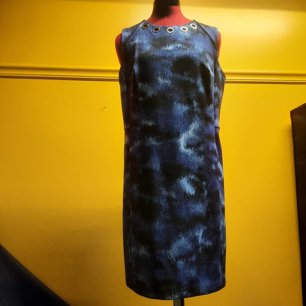 Michael Kors Blue Black Sheath sleeveless dress 10